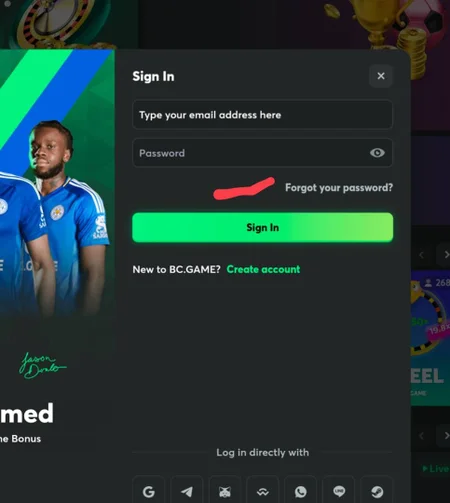 BC Game password recovery