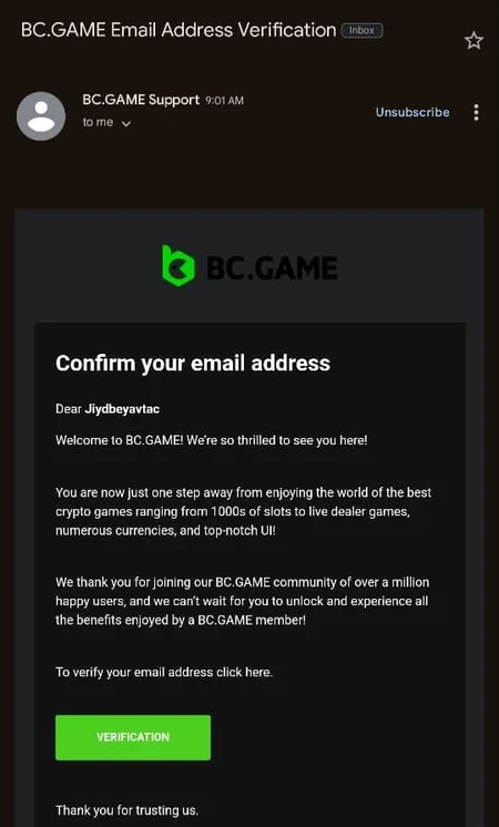 BC Game Email Verification