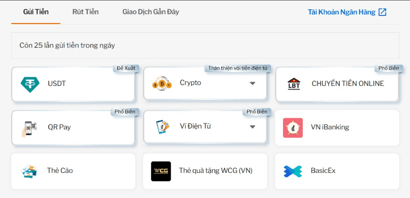 chọn hình thức gửi tiền Taptap