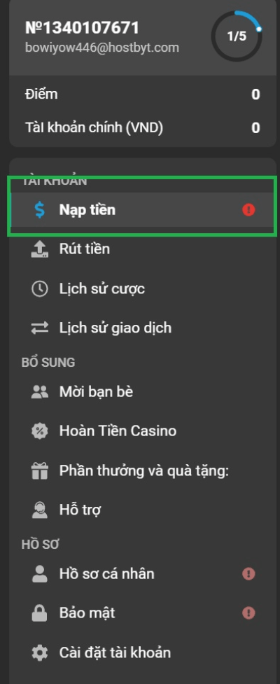 chọn nạp tiền Megapari